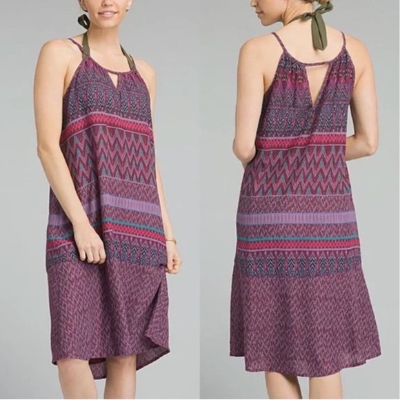 Prana Dresses & Skirts - Prana Nari Dress Black Cherry Laurel Purple Ikat Halter Women Medium M Beachy